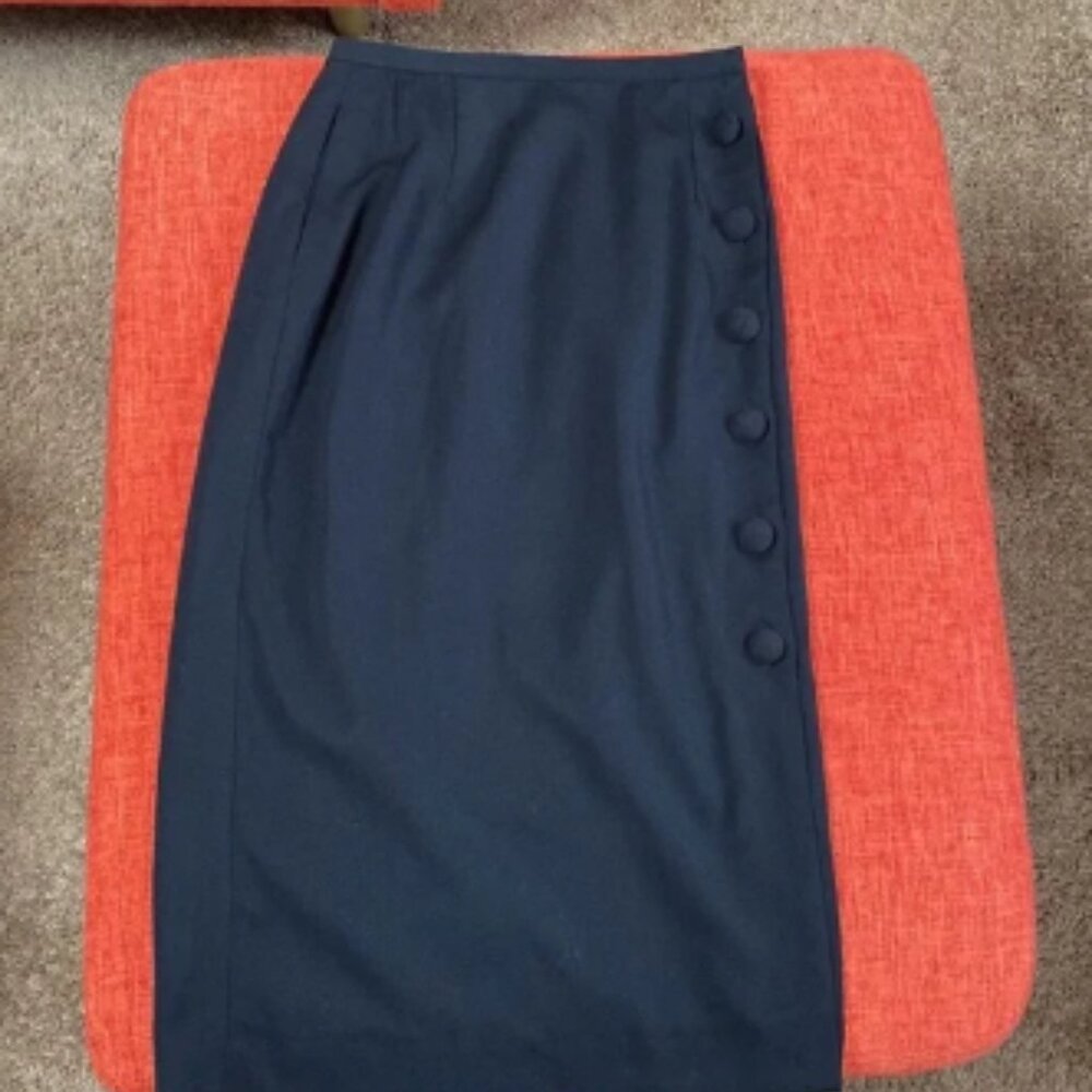 VTG Black Wool Side Button Midi Skirt